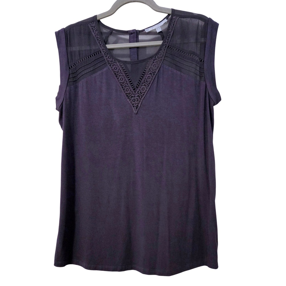 Daniel Rainn Boho Chic Blue Violet Lace Mesh Mixed Media Womens M Sleeveless Top